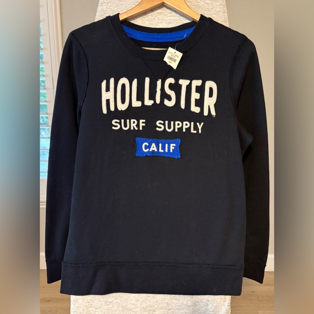 Hollister Surf Supply Calif Men's Black Pullover Sweatshirt Size S NWT